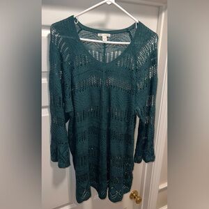 Cato Women's Green Lightweight Open Pointelle Knit Tunic Sweater! Size 18/20W.